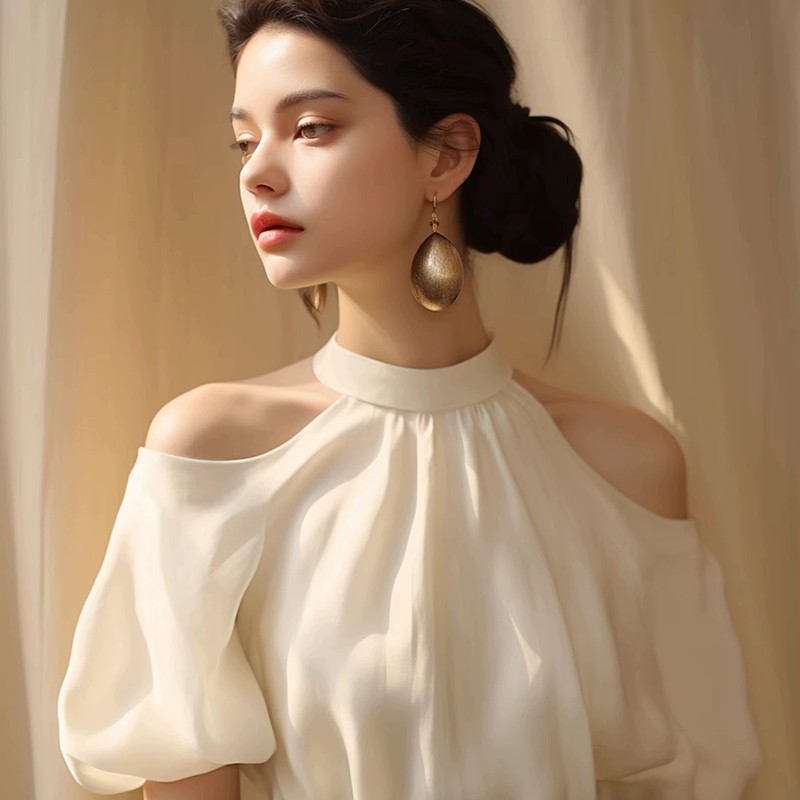 French shirt design one-letter collar top summer shirt